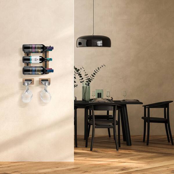Wine Storage Sorbus Wall Mounted Wine Rack Set Of 3 – Wood & Black Metal Bottle Holder, Holds 9 Bottles, Perfect For Kitchen, Bar Or As A Towel Rack Wine Rack For Inside Cabinet