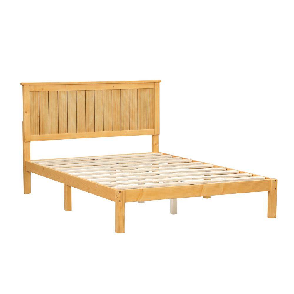 55.1 in.W Brown Wood Frame Full Platform Bed with Headboard S01CUU113