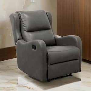 Gray Faux Leather Manual Recliner with Cushioned Seat and Solid Wood