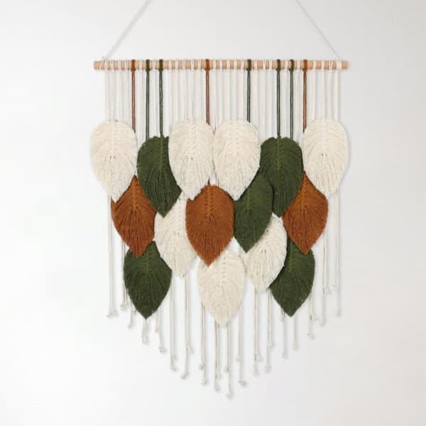 Unbranded 23.6 in. x 29.5 in. Multi-Colored Boho Macrame Leaf Wall Hanging-Cotton Woven Tapestry Decor