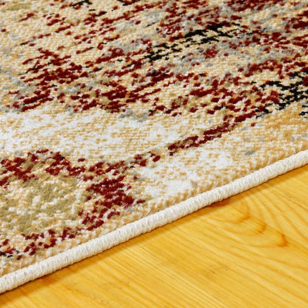 Arabella Gold 2 ft. 7 in. x 8 ft. Modern Distressed Diamonds Polypropylene Area Rug