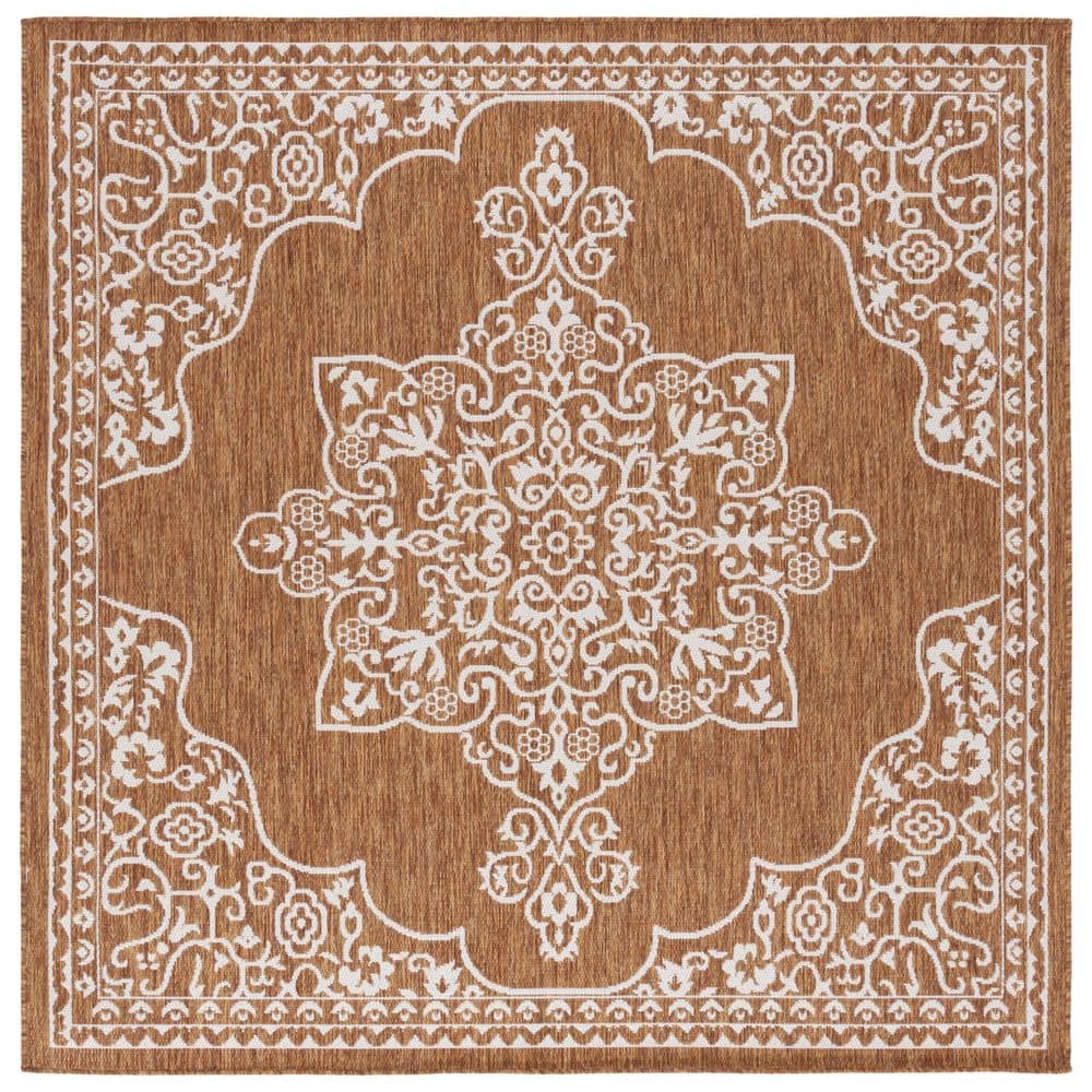 Beach House Brown/Ivory 7 ft. x 7 ft. Border Ornate Medallion Indoor/Outdoor Square Area Rug price history on PriceWatchPro