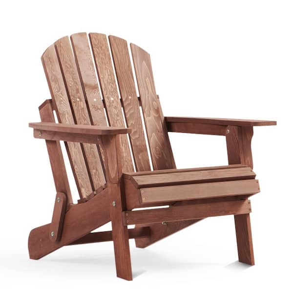Brown Folding Wood Adirondack Chair Without Cushion Set of 1