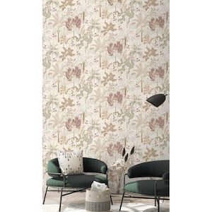 Beige Tropical Trees Metallic Print Non-Woven Paper Non-Pasted Textured Wallpaper 57 sq. ft.