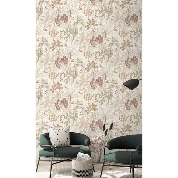 Walls Republic Beige Tropical Trees Metallic Print Non-Woven Paper Non-Pasted Textured Wallpaper 57 sq. ft.