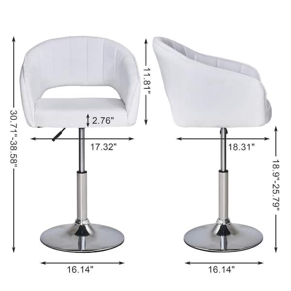 Velvet Bar Stool, Adjustable Swivel Vanity Chair with High Back and Metal Base, Urban Accent Stool in White