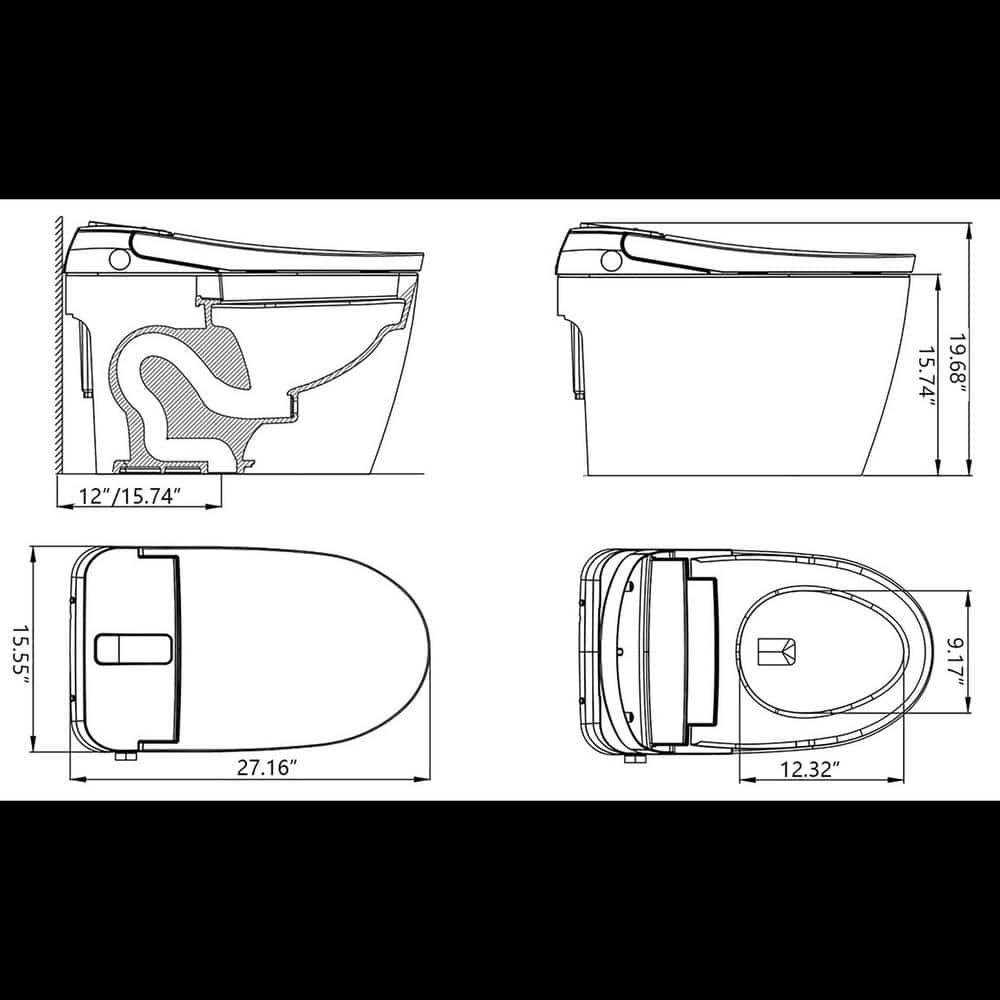 Matte Black Elongated One-Piece Smart Bidet Toilet with Dual Flush