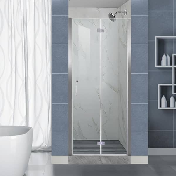 30-31.9 in. W x 72 in. H Frameless Bifold Shower Doors with 1/4 in. Thick Clear Tempered Glass in a Chorme Finish.