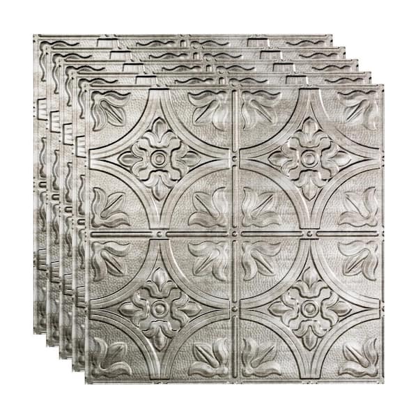 Fasade Traditional #2 2 ft. x 2 ft. Crosshatch Silver Lay-In Vinyl Ceiling Tile ( 20 sq.ft. )