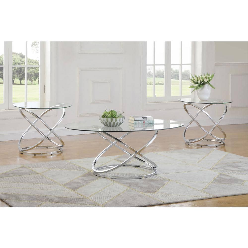 Ecliptic Chrome & Glass Oval Coffee Table Set