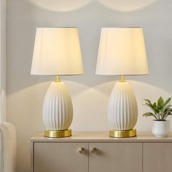 11.8 in. White Bedside Table Lamp Set of 2 with No Bulbs Included