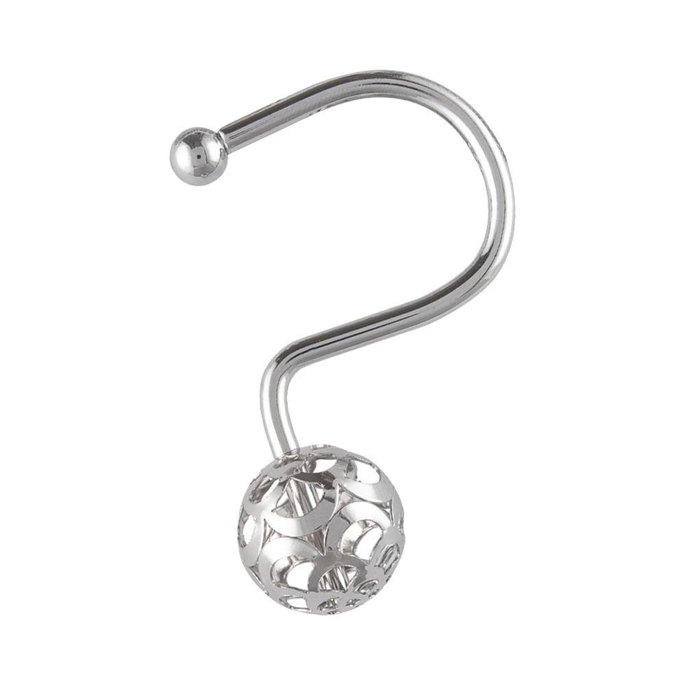 Chrome Decorative Metal Shower Curtain Hooks Set of 12