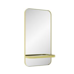 16 in. W x 30 in. H Rectangular Metal Framed Wall Bathroom Vanity Mirror in Gold with Shelf
