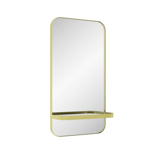 Unbranded 16 in. W x 30 in. H Rectangular Metal Framed Wall Bathroom Vanity Mirror in Gold with Shelf