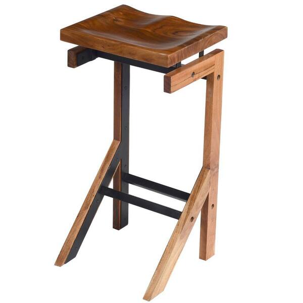 acacia wood saddle barstools