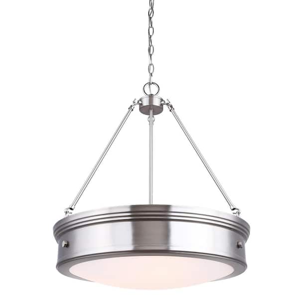 CANARM Boku 4-Light Brushed Nickel Chandelier with Flat Opal Glass Shade