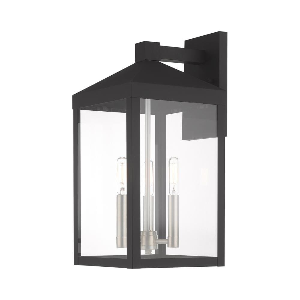 Elegant Black Lantern Outdoor Wall Light with Clear Glass Panels