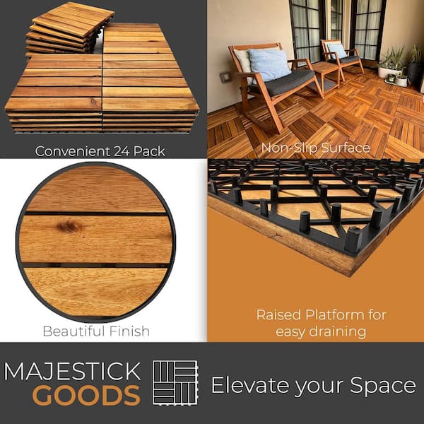 Afoxsos 1 ft. x 1 ft. Interlocking Acacia Hardwood Deck Tiles Snap