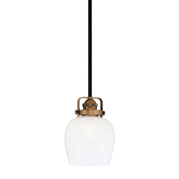 Unbranded Decatur 60-Watt 1-Light Black and Brass Light Mini Pendant with 6 in. White Marble Glass Shade, No Bulb Included