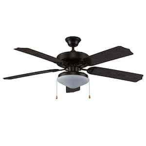 Woodrow 52 in. Indoor or Outdoor Oil Rubbed Bronze 1-Light Traditional Ceiling Fan with Light, Pull Chains, and 5 Blades