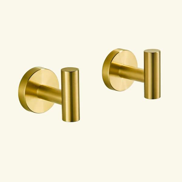 Bathroom Robe Hook and Towel Hook Wall Mounted Stainless Steel in Gold (2-Pack)