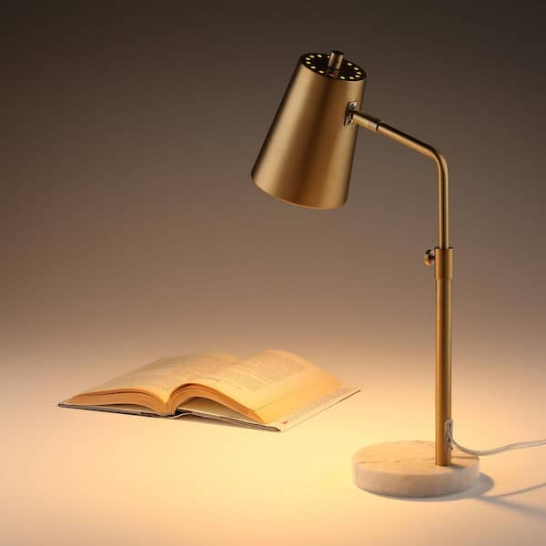 20 in. Antique Brass Task Lamp Adjustable Table Lamp with Natural Marble Base
