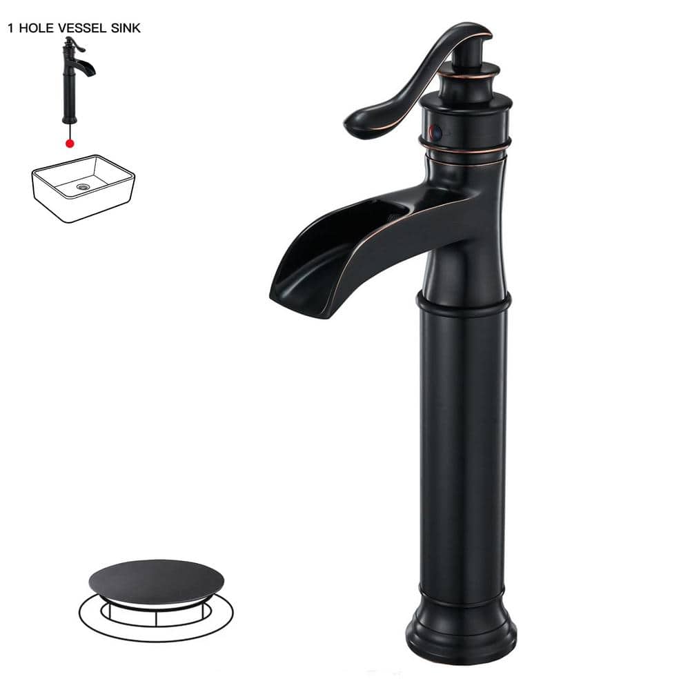 Oil Rubbed Bronze Waterfall Vessel Bathroom Faucet with Pop-Up Drain