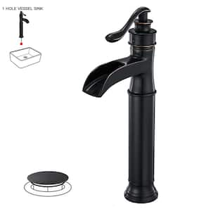 Waterfall Single Hole Single-Handle Vessel Bathroom Faucet With Drain Assembly in Oil Rubbed Bronze