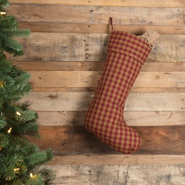 VHC Brands 20 in. Cotton Burgundy Check Red Primitive Christmas ...