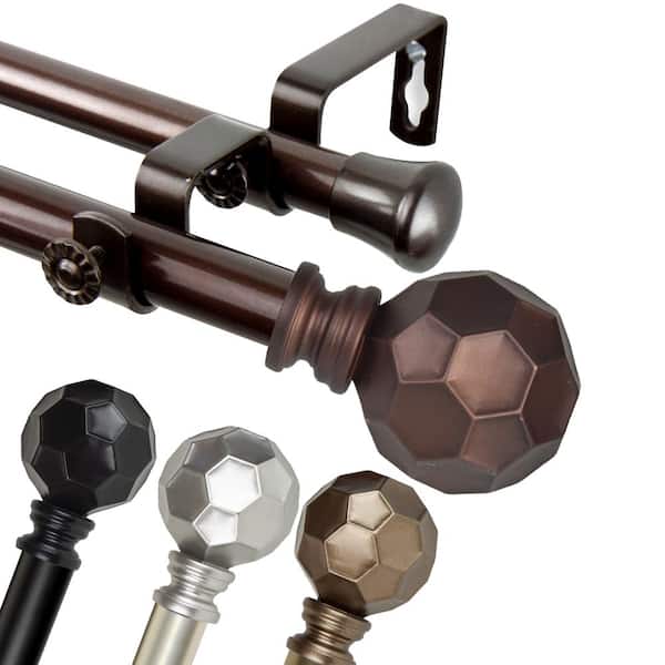 EMOH 48 in. to 84 in Adjustable 13/16 Dia Double Curtain Rod in Cocoa with Elliana Finials