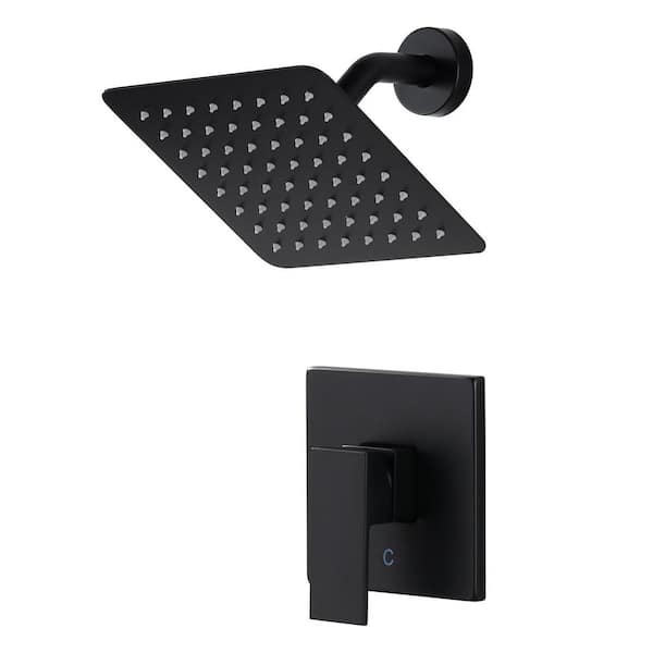 Single Handle 1-Spray Square Shower Faucet 1.8 GPM with Pressure Balance and Brass Valve Included in Matte Black