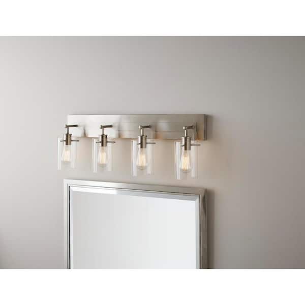 Regan 29.13 in. 4-Light Brushed Nickel Vanity Light with Clear Glass Shades