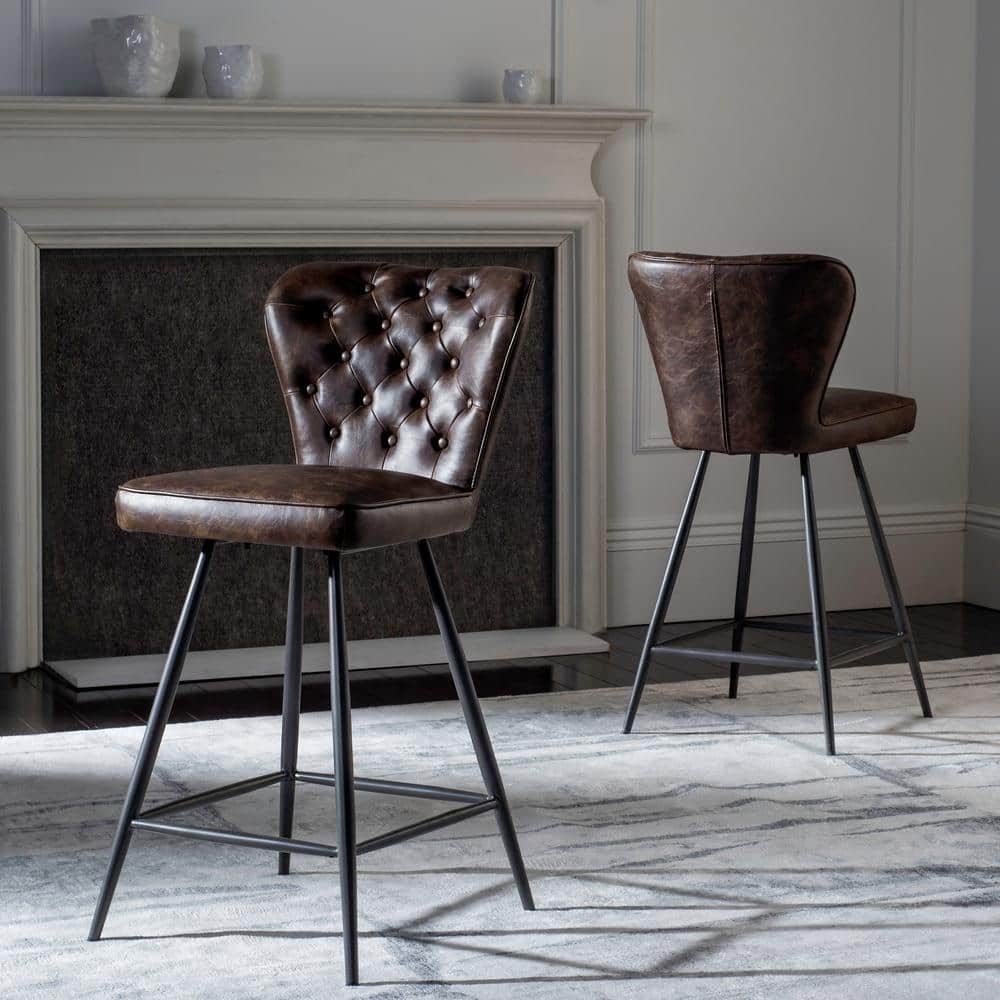 Ashby 25.98 in. High Back Brown and Black Metal Swivel Counter Stool (Set of 2) price history on PriceWatchPro