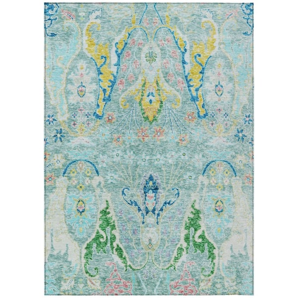 Chantille Machine Washable Indoor/Outdoor Abstract ACN1932 Teal 8 ft. x 10 ft. Area Rug