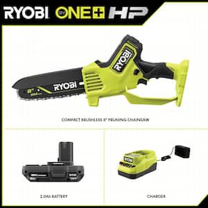 ONE+ HP 18V Brushless 8 in. Battery Compact Pruning Mini Chainsaw with 2.0 Ah Battery and Charger