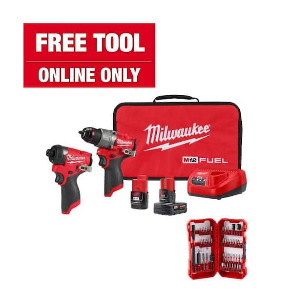 Milwaukee M12 FUEL 12-Volt Lithium-Ion Brushless Cordless Hammer Drill & Impact Driver Combo Kit (2-Tool) with Bit Set (45-Piece)