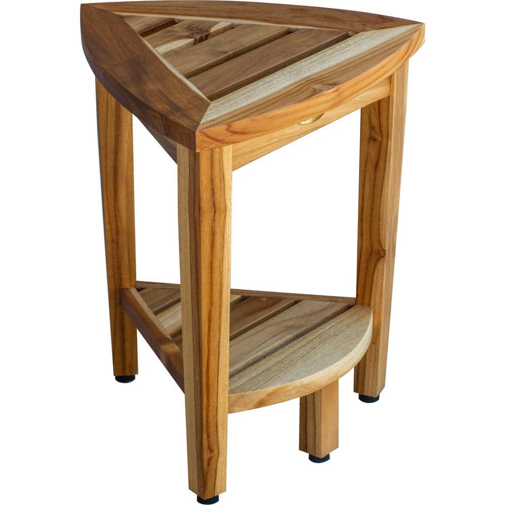 18" EarthyTeak Solid Teak Corner Shower Bench with Shelf