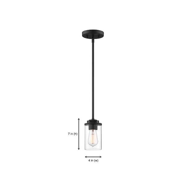 Designers Fountain - Jedrek 60-Watt 1-Light Black Industrial Mini Pendant Light with Clear Glass Shade and No Bulbs Included