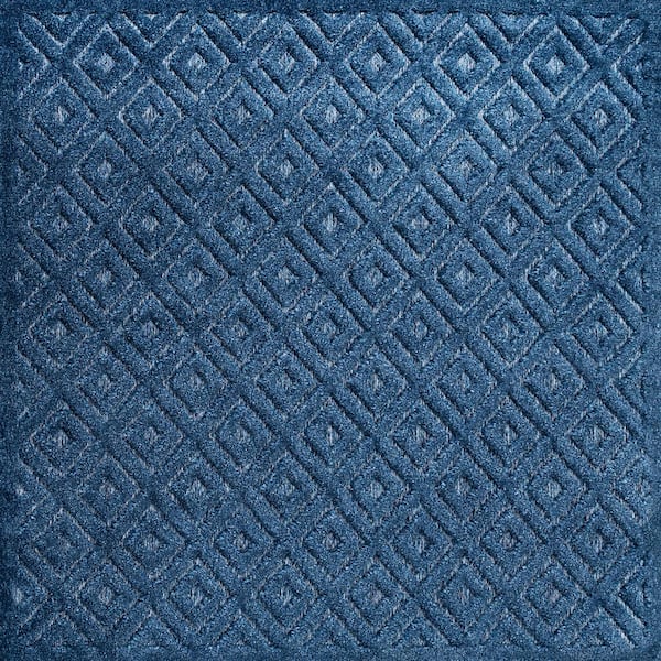 Portmany Neutral Diamond Trellis Navy 5 ft. Square Indoor/Outdoor Area Rug