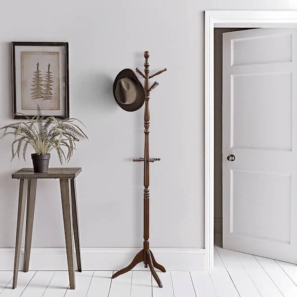Bichon 72 in. Solid Wood Coat Rack in Dark Brown Finish