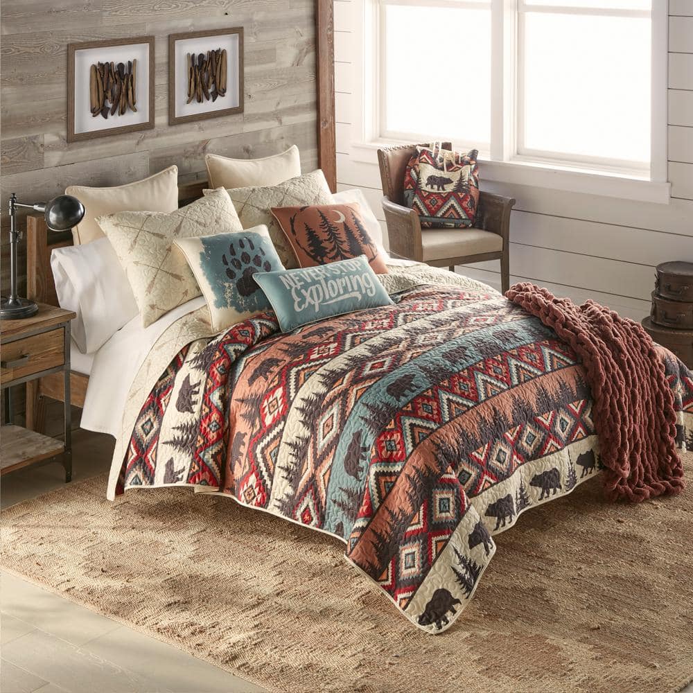 Ivory and Multicolor King Microfiber Reversible Quilt Set