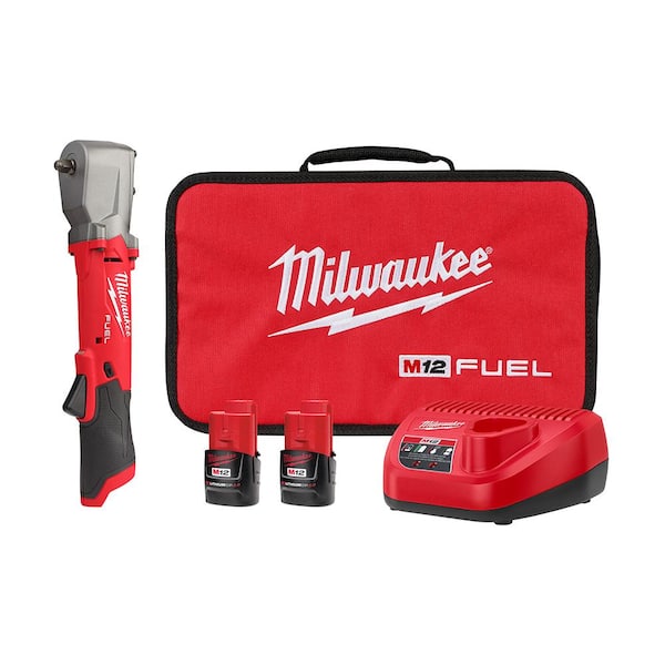 Milwaukee - M12 FUEL 12V Lithium-Ion Brushless Cordless 3/8 in. Right Angle Impact Wrench Kit with Two 2.0 Ah Batteries
