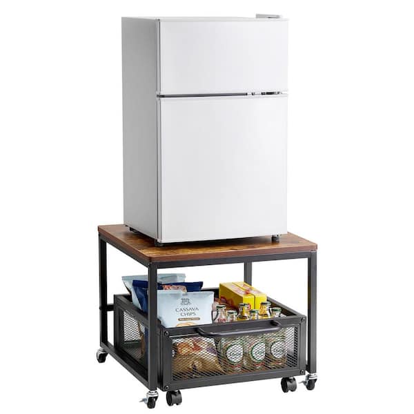 Mini Fridge Stand with Storage 198lbs Microwave Cart & Swivel Wheels Light Brown