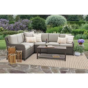 Mitchell 5-Piece Wicker Outdoor Sectional Seating Set with Tan Polyester Cushions