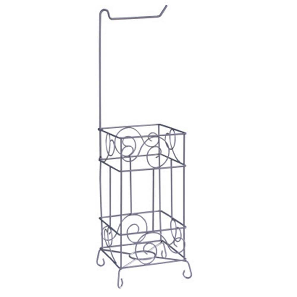 Silver Freestanding Metal Frame Toilet Paper Holder Stand for Bathroom