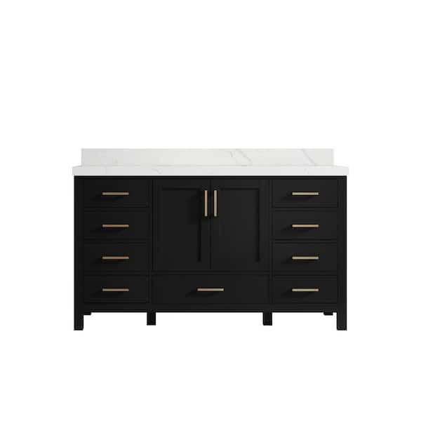 Willow Collections Malibu 60 in. W x 22 in. D x 36 in. H Single Sink Bath Vanity in Black with 2 in. Calcutta Laza Qt. Top