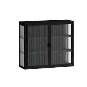 27.56 in. W x 9.06 in. D x 23.62 in. H Bathroom Storage Wall Cabinet With Featuring 3-tier Storage in Matte Black