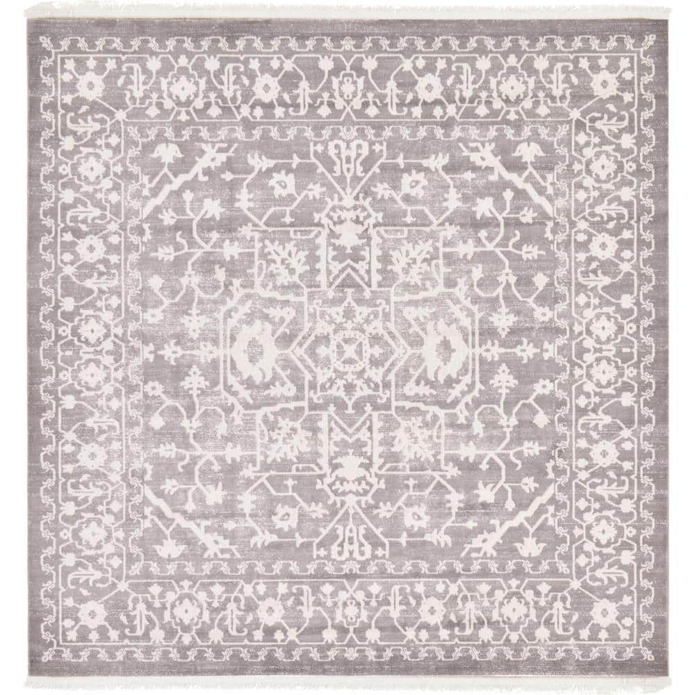 Elegance Unveiled Gray Square Synthetic Abstract Rug