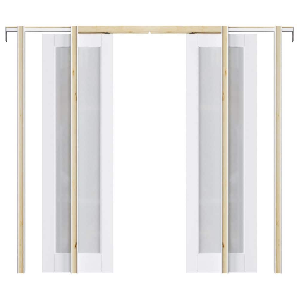 48 in. x 80 in. 1-Lite Frosted Glass White Primed Wood Sliding Pocket Door with Pocket Door Frame and Door Hardware Kit price history on PriceWatchPro