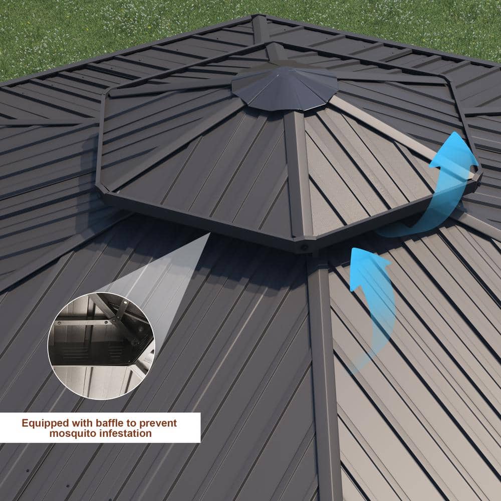 15x15 Ft Black Aluminum and Steel Hexagon Patio Gazebo